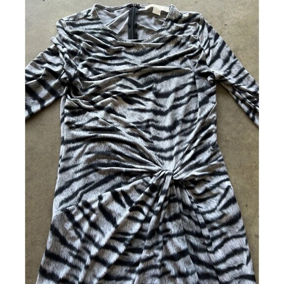 Michael Kors Sz XS Woman Black White Zebra Animal Print Cap Sleeve Dress Stretch - Picture 7 of 16